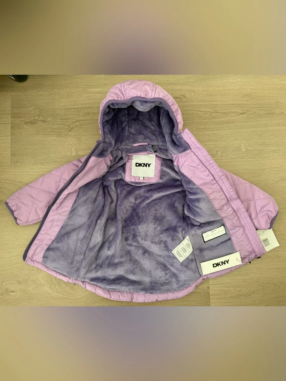 New 2T DKNY Puffer Jacket Quilted Lavender Lilac Cozy Plush Lined Toddler Baby